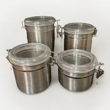 Vintage Brushed Stainless Steel Kitchen Canisters Locking Lids Four RUST 8”