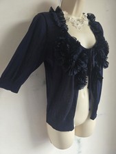 Phase Eight Navy Blue Silk Cotton Bolero Shrug Cardigan Ruffle Frill Set UK 8
