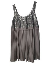 SIGNATURE NEXT Pleated Dress Size 14 Mink Sequin 20s Style Gatsby Party Evening
