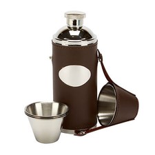 8oz leather hip flask - with, 4