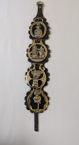 Vintage horse brasses leather - vintage,
