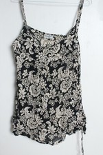 Primark Womens 00s y2k Drawstring String Vest. Paisley Black - Size 12 (VU3)