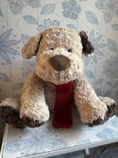 BHS Large Brown Puppy Dog With Red Scarf 17”High Sitting Plush Soft Cuddly Toy