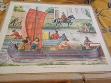  Vintage 1950s  Macmillan School Educational print poster Boats Inland Waterway 