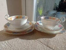 Radford's Crown China Teacup,Saucer & Side Plate X 2 Vtg Trio Floral Set