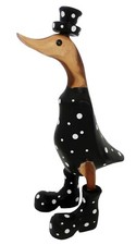 Wooden Duck BLACK WELLINGTON BOOTS / HAT 25cm Quirky Freestanding Hand Painted