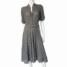 VINTAGE 1940s Dress GREY LACE