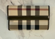 Burberry Check and leather 3 fold wallet purse card picture pocketclassic vintag