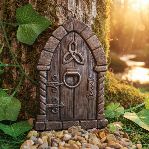 Bronze fairy door - with, celtic