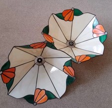 Pair Of Replica Art Deco Style Stained Glass Ceiling Lamp Shades