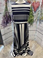 NWT NEW Monsoon Size 22 Blue And White Strip Long Sleeveless Fit / Flare  Dress