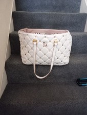 Moda In Pelle White Quilted Tote Bag With Gold Studs