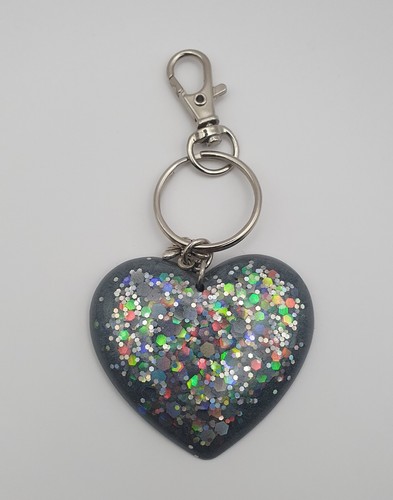 Handmade resin keyring - handmade, grey