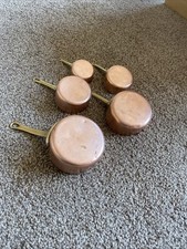 Beautiful set of 5 copper saucepans made in FRANCE,  "Les coppers de Faucogney" 