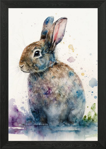 Watercolor rabbit framed - watercolor, wall
