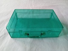 Small Clear Green Plastic Storage Container - Lid & Handle-Very Mini 'Suitcase'