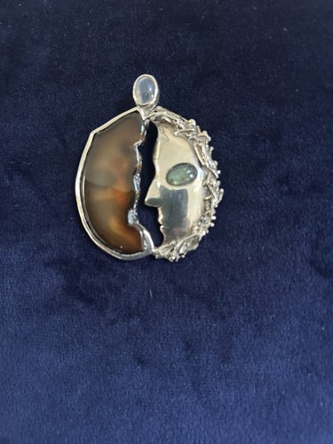 Vintage silver moon pendant - moon,