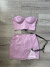 Kyo Purple Faux Leather Mini Skirt And Bustier Co Ord Set Size 10 Diamanté ASOS