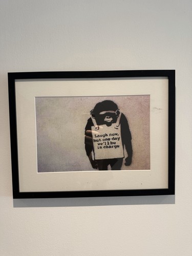 Banksy laugh now - "laugh, framed