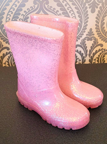 Girls pink glitter wellies - pink,