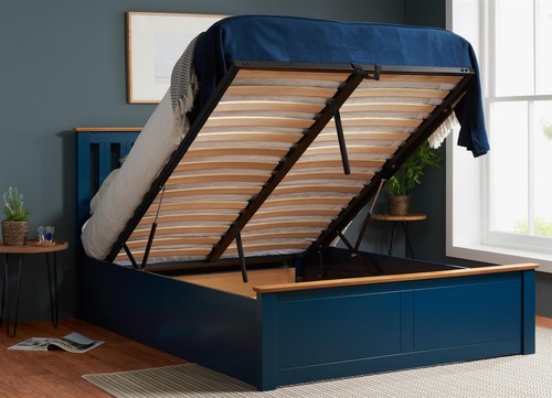Navy blue wood wooden ottoman - wood,