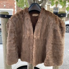 VINTAGE BROWN ERMINE MINK REAL FUR CAPE SHRUG WRAP 
