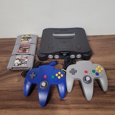 Nintendo 64 N64 Console Bundle 3 games 2 controller working gray blue official 