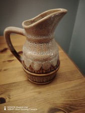 French Vintage Ceramic Barrel Style Carafe 1960s Brown and Cream Pottery Jug VGC