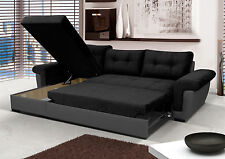Corner Sofa Bed with Storage Black Fabric - Grey Leather Left Right Corner