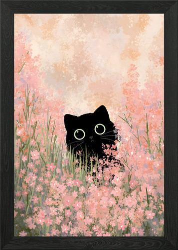 Black cat flower - flower, framed