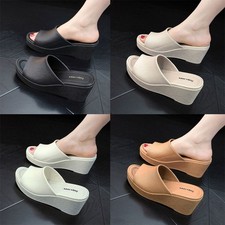 Womens Slip On Sandals Backless Wedge Open Toe Mules Ladies Summer Beach Slides