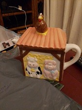 Ceramic Animal Farm Barn Teapot Sheep Cow Chicken