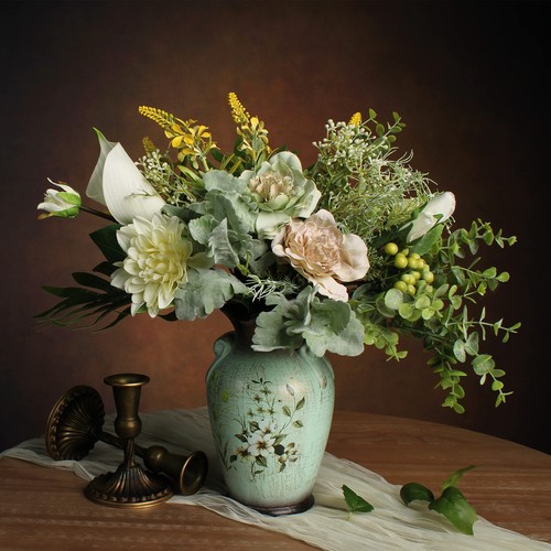 Faux flowers ceramic vase - in,