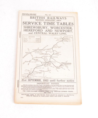 Railway working timetable - working, br