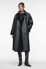 Women's Oversized Black Long B3 Bomber Shearling Coat Real Leather Sherpa Fur
