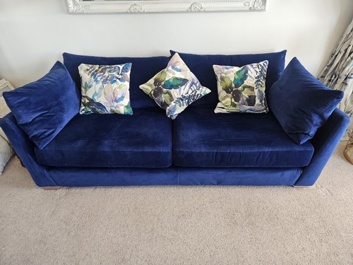 Blue velvet sofa with - blue, cushions