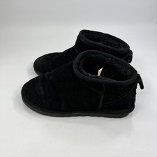 UGG Sheepskin Ankle Boots Black Women's UK 7 Leather Suede Fur Lined Shearling