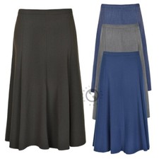 Womens Plain A-Line Skirt Half Elasticated Waist Ladies Flared Midi UK Size 8-22