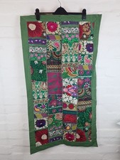 Indian Tapestry Embroi Wall Hanging Multicoloured Green Border 22.5" X 41"