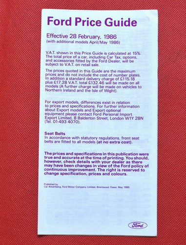 1986 ford price list - ford,