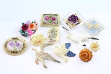 Early Plastic Brooches Bakelite Lucite Celluloid Reversed Carved x 12