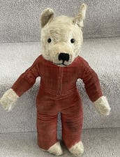Antique Vintage Red Velvet & Mohair Dog Soft Toy Bear Pal Poss Merrythought ‘30s