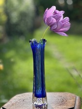 Vintage Blue Glass Bud Vase
