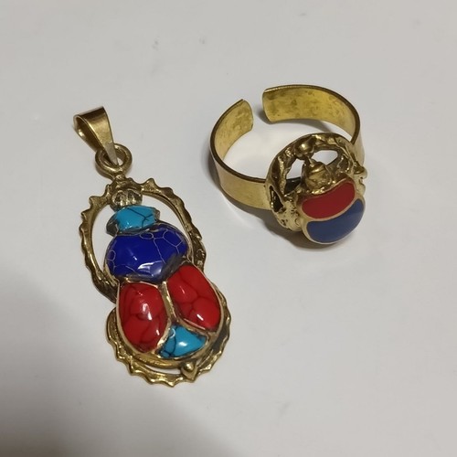 Copper scarab ring and pendant
