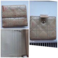 Christian Dior Cannage Leather Bi-fold Compact Wallet Beige. patent leather