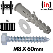Satellite Aerial TV Bracket mount Bolts c/w Wall Plugs & Washers M8 x 60mm BZP 
