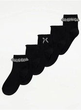 Girls Gingham Ruffled School Socks 5 Pack Yellow Blue Navy Red Green Purple