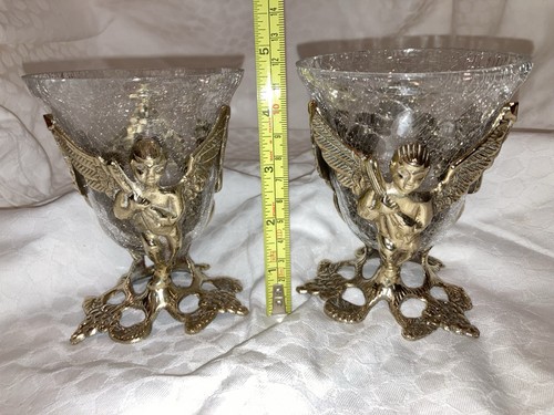 Pair vintage brass cherub - pair,