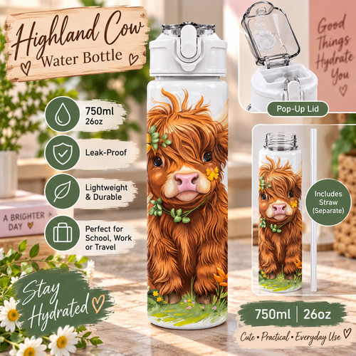 Highland cow water bottle - cow,