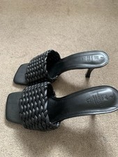 Next Black Leather Kitten Heeled Sandals 7